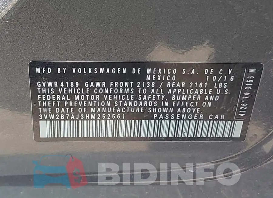 3VW2B7AJ3HM252561 Photo# 9