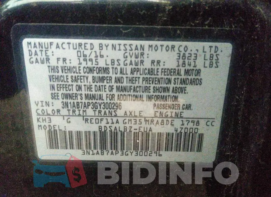 3N1AB7AP3GY300296 Photo# 9