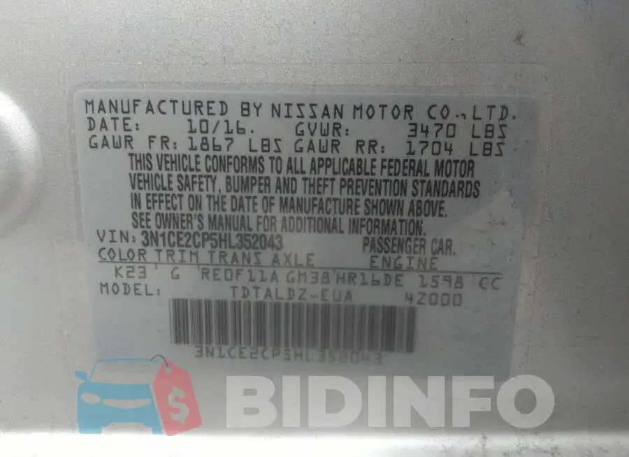 3N1CE2CP5HL352043 Photo# 9
