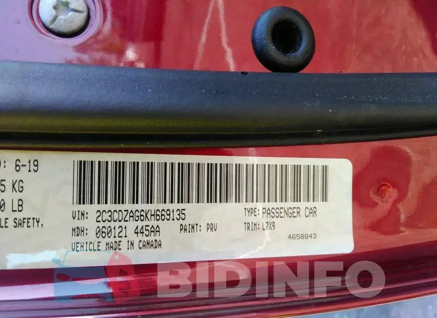 2C3CDZAG6KH669135 Photo# 9