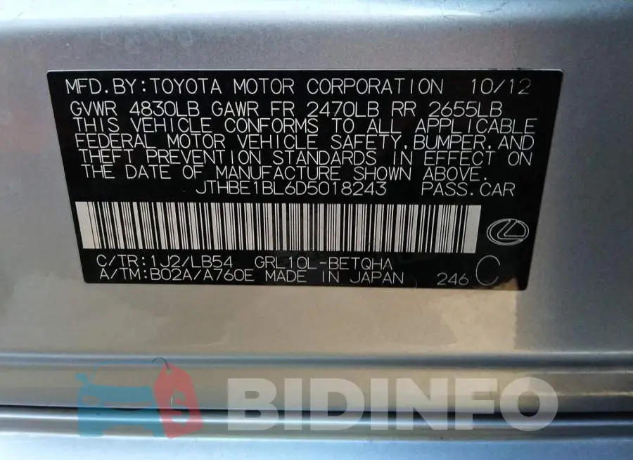 JTHBE1BL6D5018243 Photo# 9