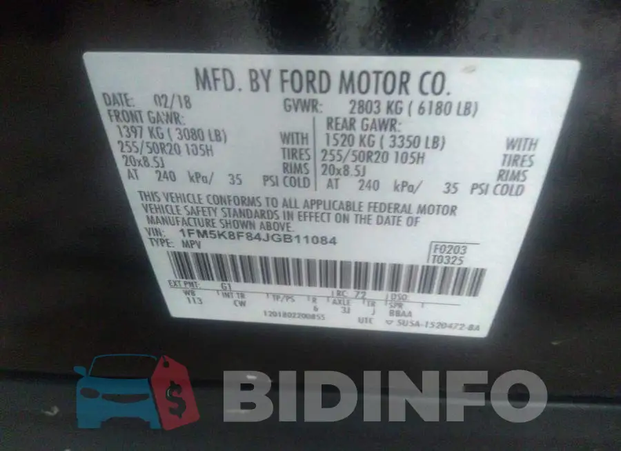 1FM5K8F84JGB11084 Photo# 9