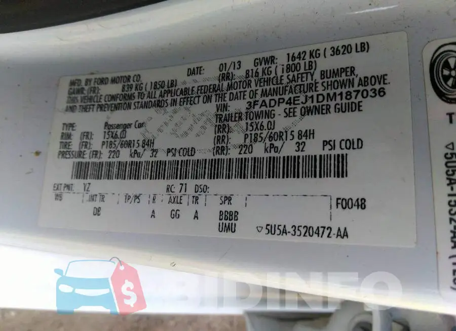 3FADP4EJ1DM187036 Photo# 9