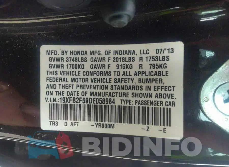 19XFB2F59DE058964 Photo# 9