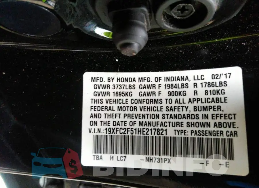19XFC2F51HE217821 Photo# 9