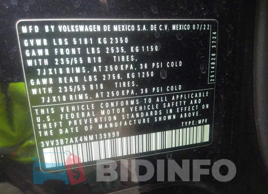 3VV3B7AX4NM139999 Photo# 9
