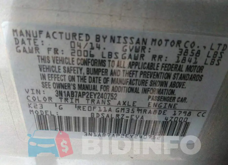 3N1AB7AP2EY240752 Photo# 9