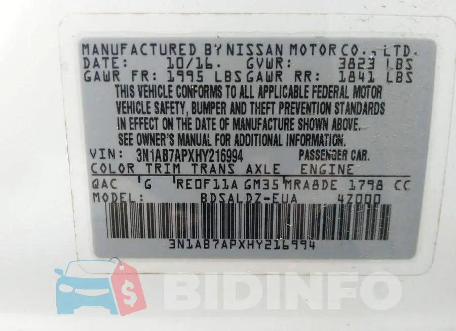 3N1AB7APXHY216994 Photo# 9