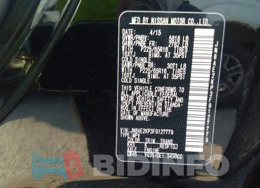 JN8AE2KP3F9127779 Photo# 9