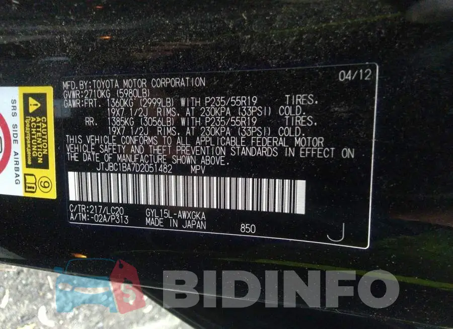 JTJBC1BA7D2051482 Photo# 7
