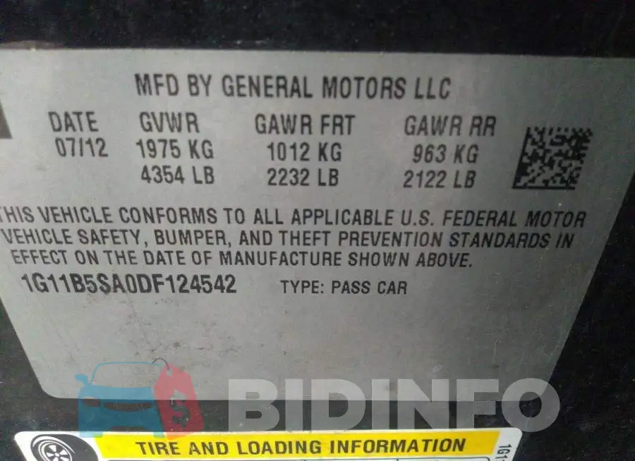 1G11B5SA0DF124542 Photo# 9