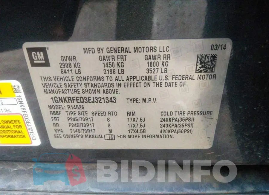 1GNKRFED3EJ321343 Photo# 9