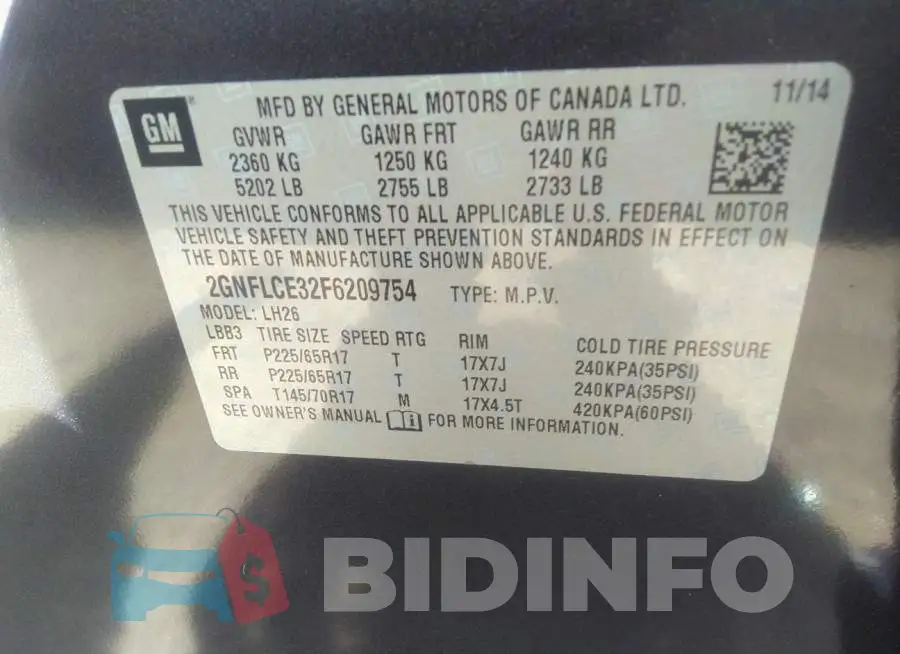 2GNFLCE32F6209754 Photo# 9