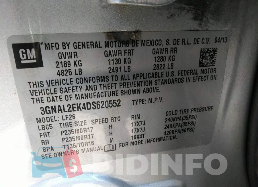 3GNAL2EK4DS620552 Photo# 9