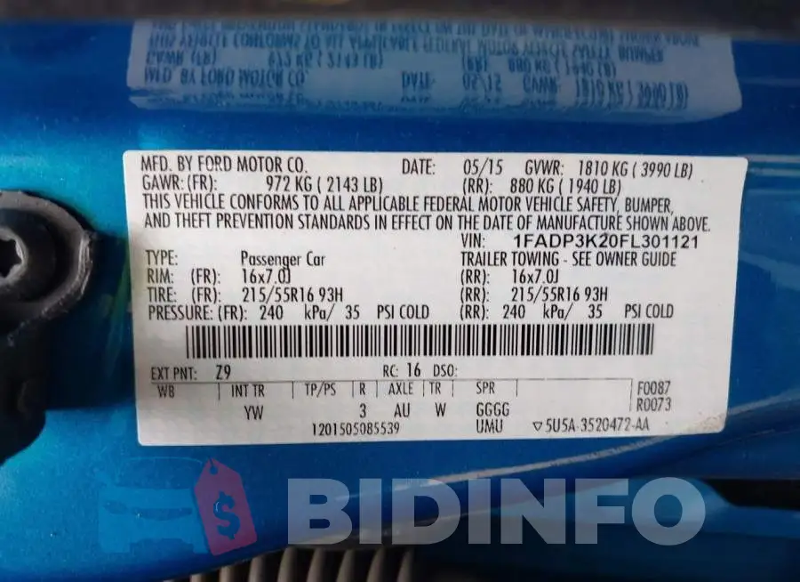 1FADP3K20FL301121 Photo# 9