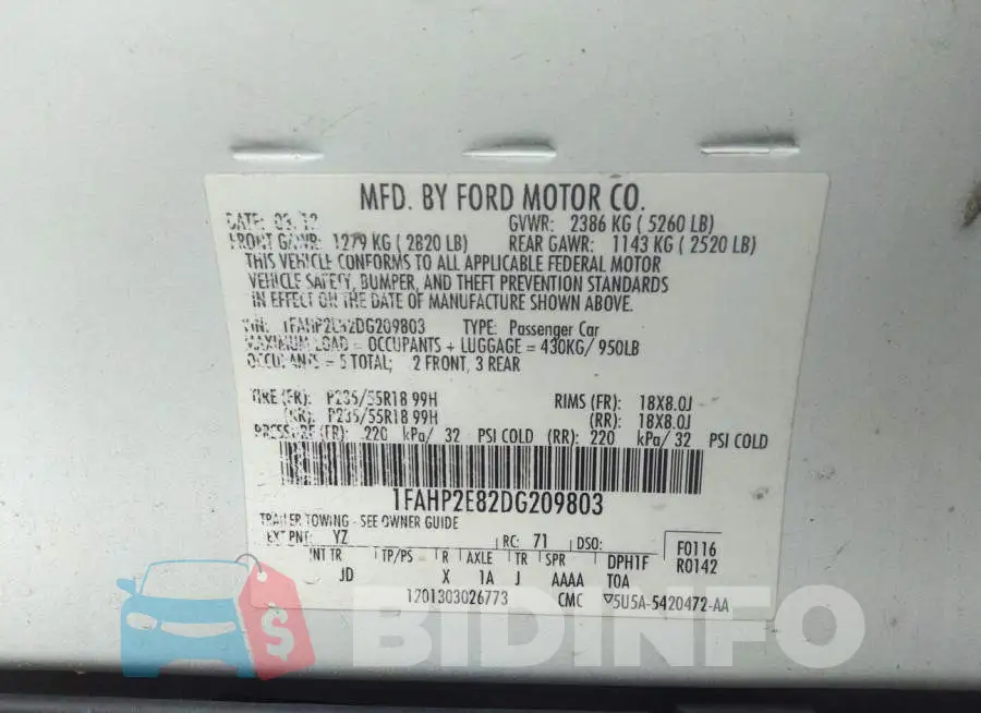 1FAHP2E82DG209803 Photo# 9