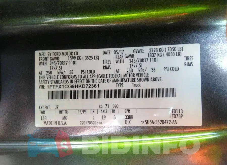 1FTFX1CG9HKD72361 Photo# 9