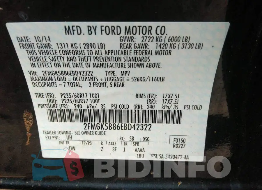 2FMGK5B86EBD42322 Photo# 9