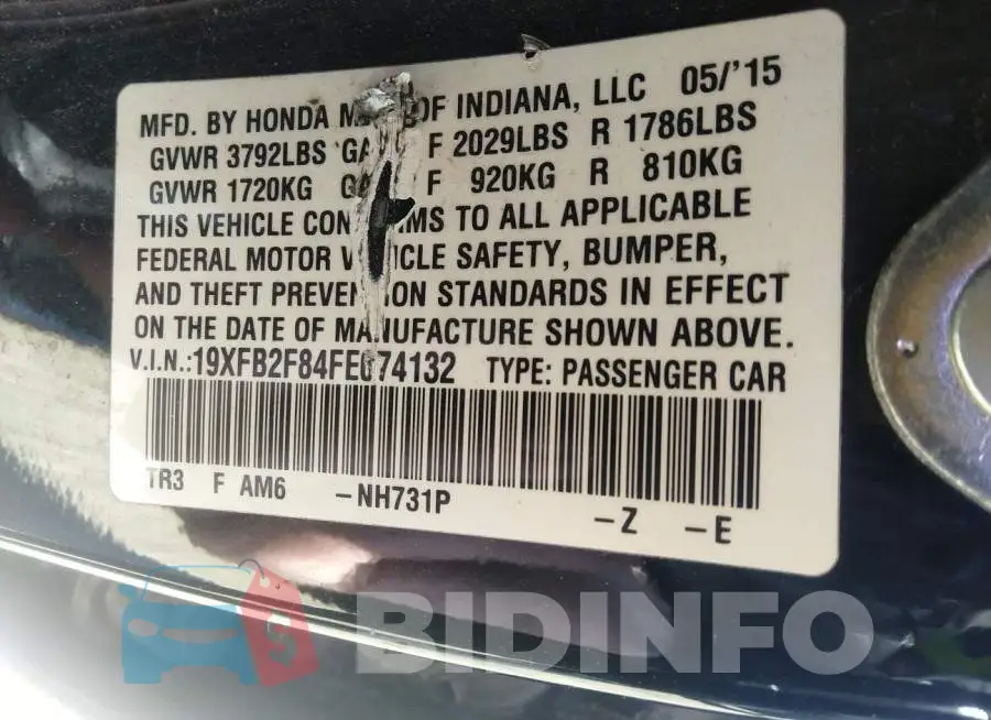 19XFB2F84FE074132 Photo# 9