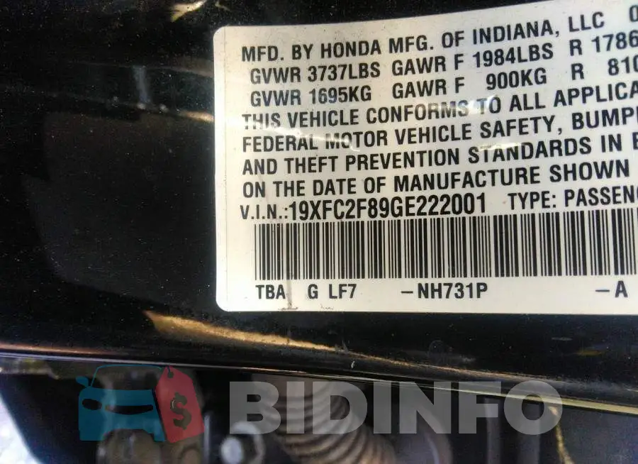 19XFC2F89GE222001 Photo# 9