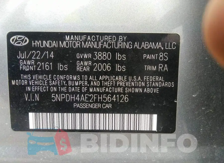 5NPDH4AE2FH564126 Photo# 9