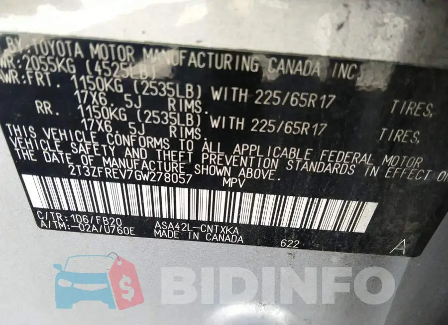 2T3ZFREV7GW278057 Photo# 9