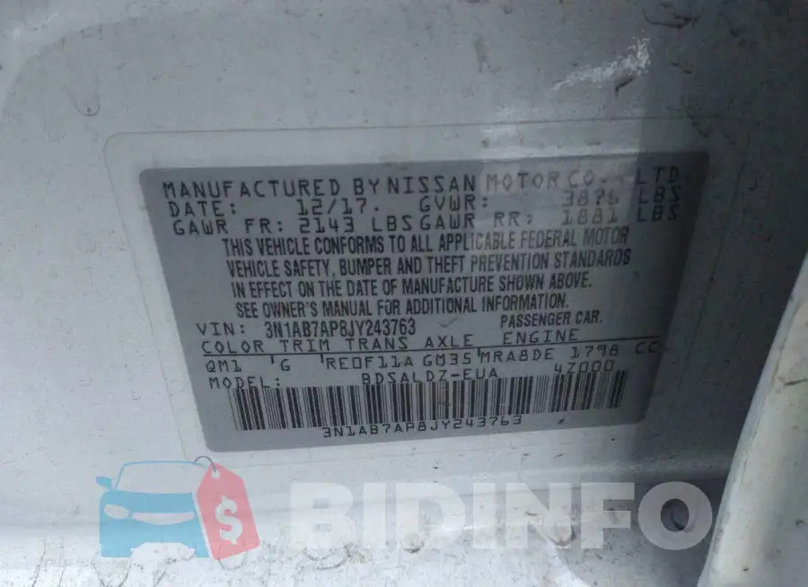 3N1AB7AP8JY243763 Photo# 9