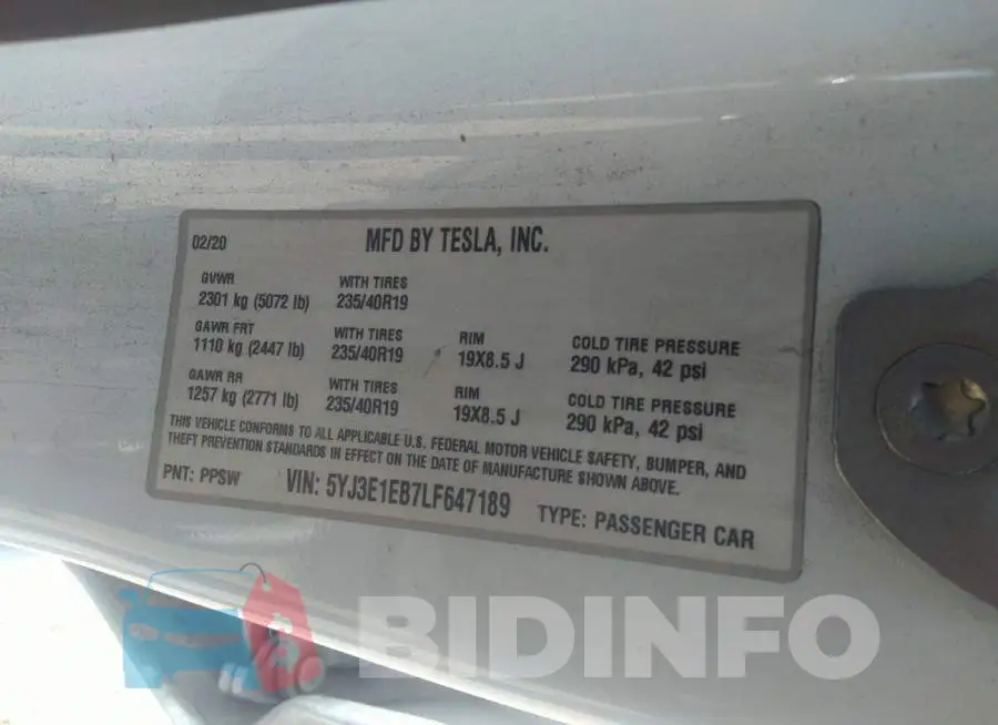 5YJ3E1EB7LF647189 Photo# 9