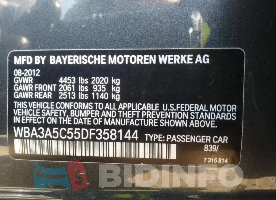 WBA3A5C55DF358144 Photo# 9