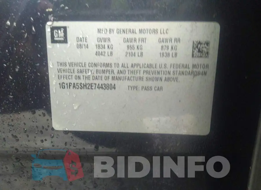 1G1PA5SH2E7443804 Photo# 9