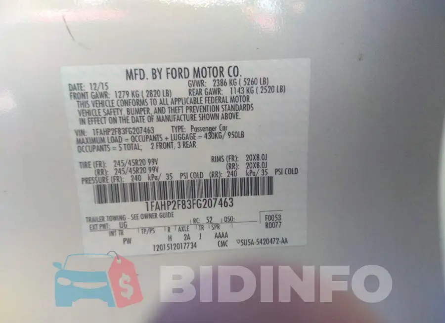 1FAHP2F83FG207463 Photo# 9