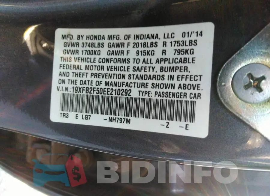 19XFB2F50EE210292 Photo# 9