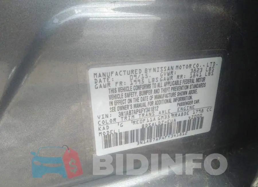 3N1AB7AP4FY341812 Photo# 9