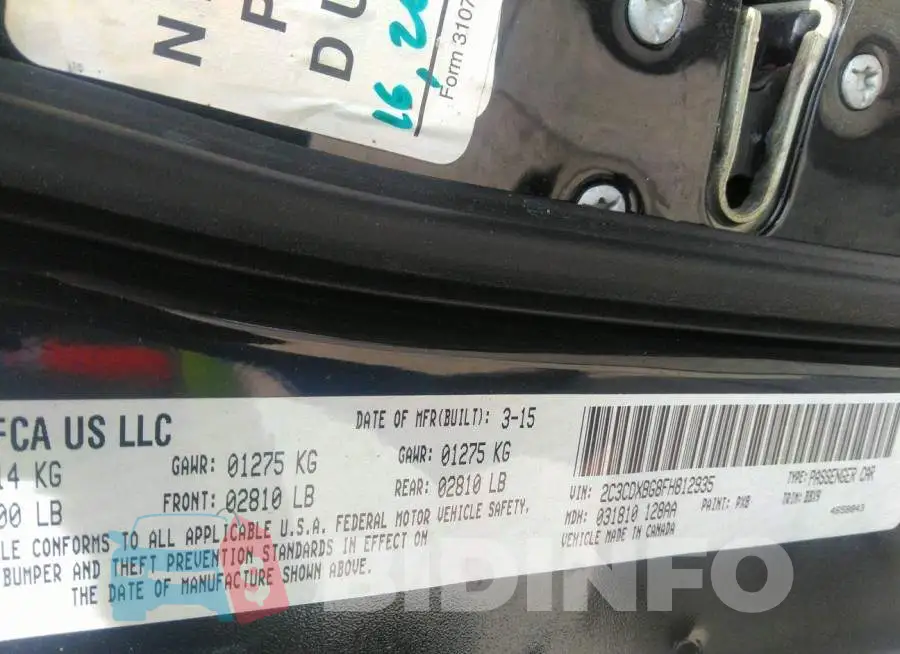 2C3CDXBG8FH812935 Photo# 9