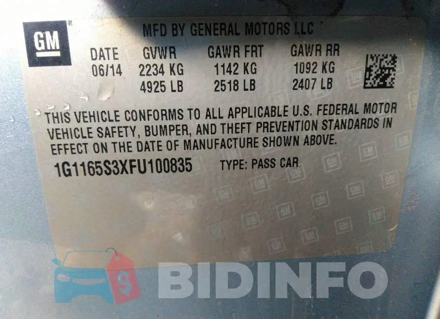 1G1165S3XFU100835 Photo# 9