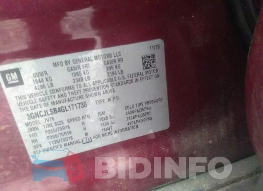 3GNCJLSB4GL171736 Photo# 9