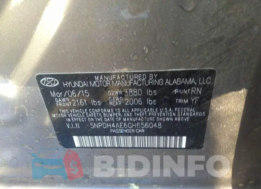 5NPDH4AE6GH656048 Photo# 9