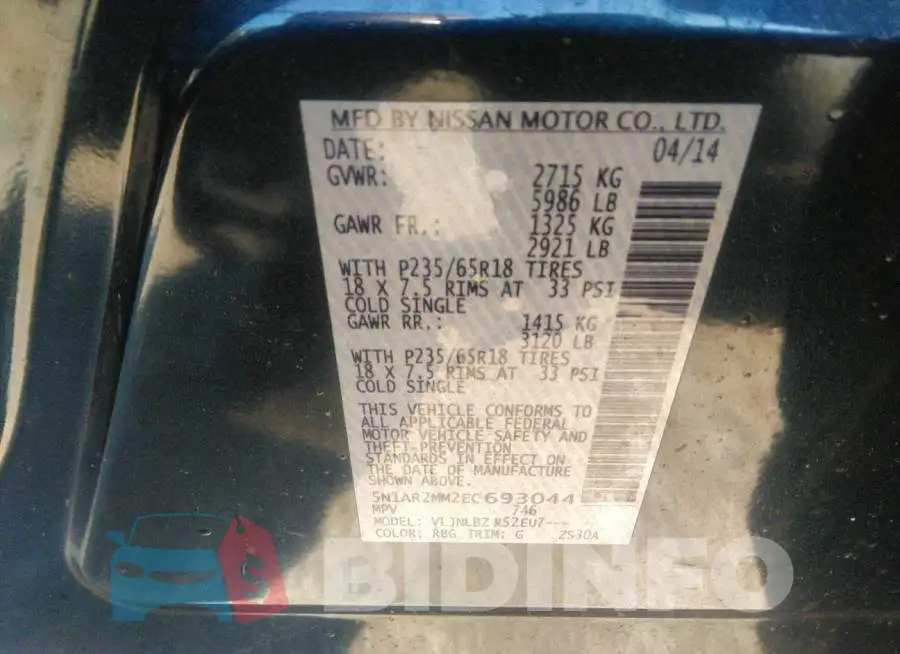 5N1AR2MM2EC693044 Photo# 9