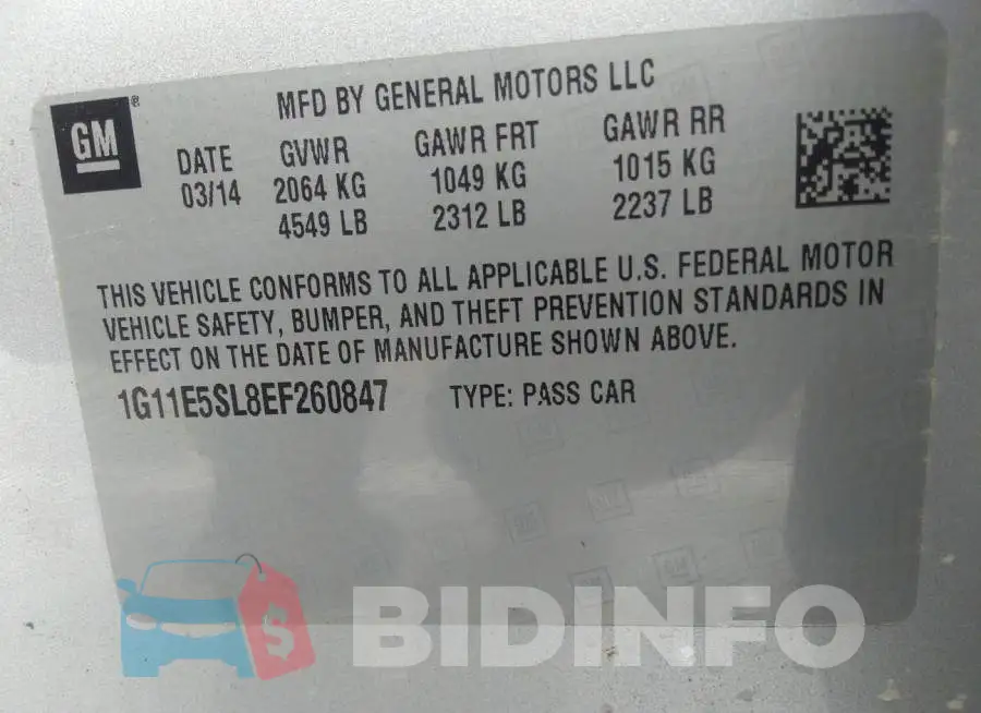 1G11E5SL8EF260847 Photo# 9