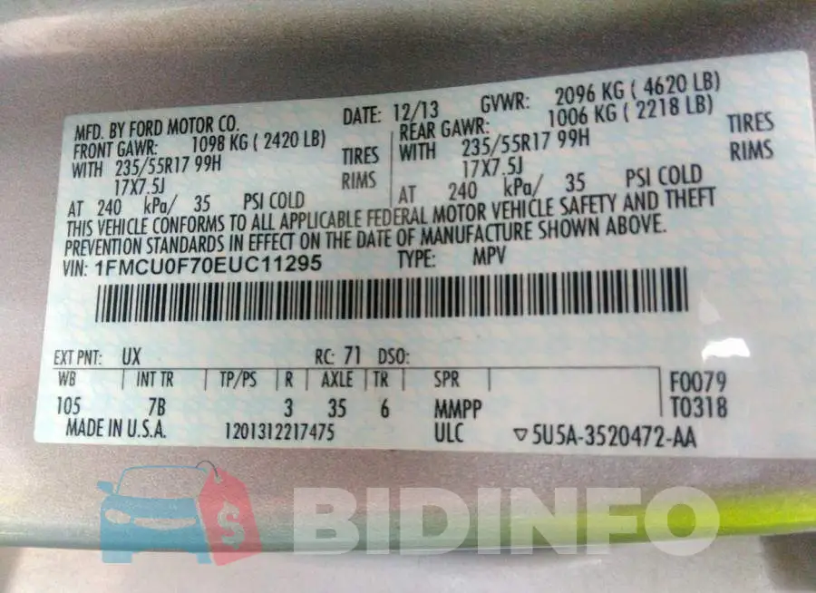 1FMCU0F70EUC11295 Photo# 9