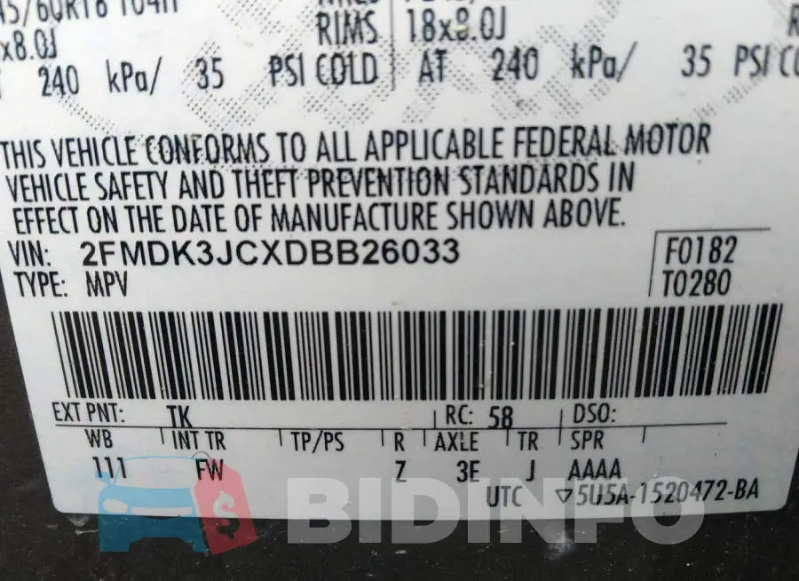2FMDK3JCXDBB26033 Photo# 9