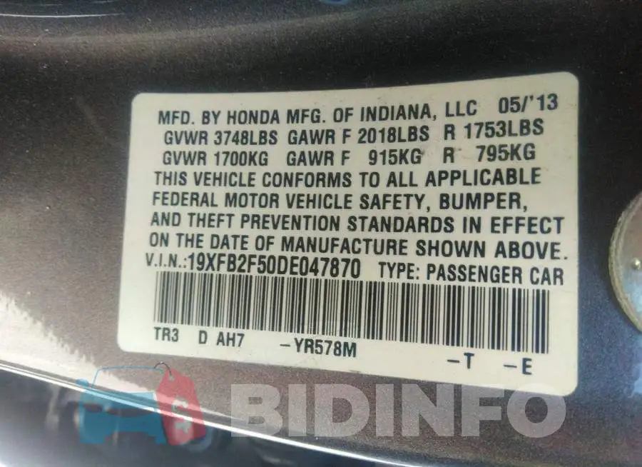 19XFB2F50DE047870 Photo# 9