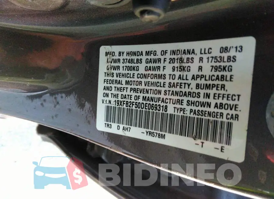 19XFB2F50DE069318 Photo# 9