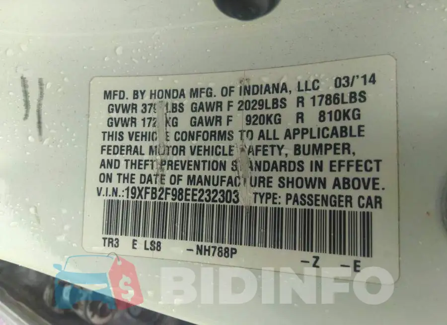 19XFB2F98EE232303 Photo# 9