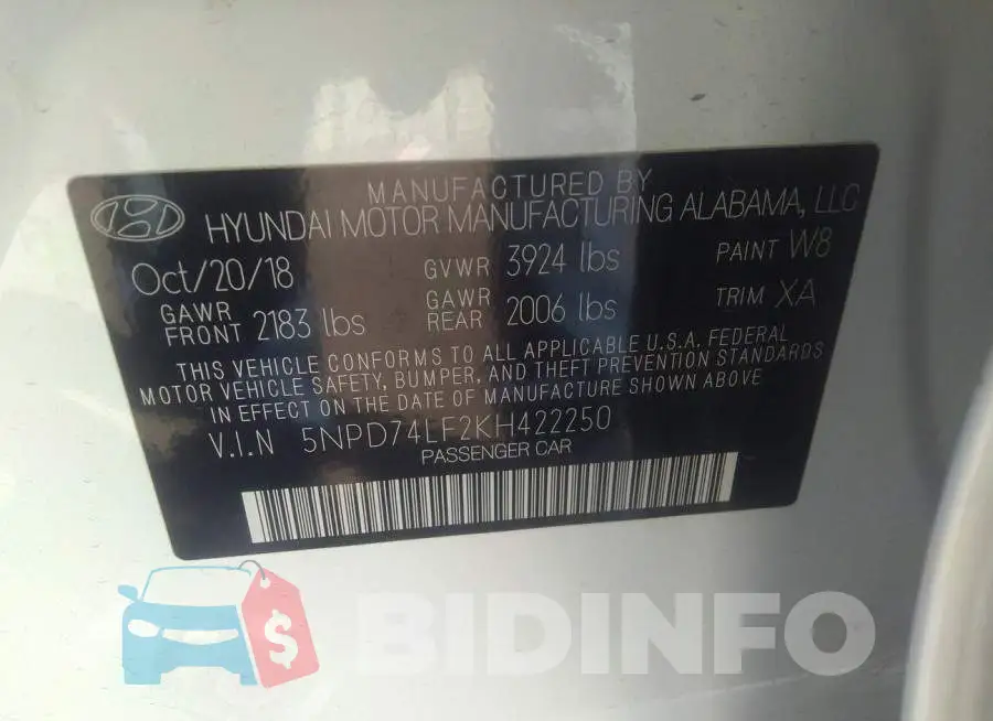 5NPD74LF2KH422250 Photo# 9