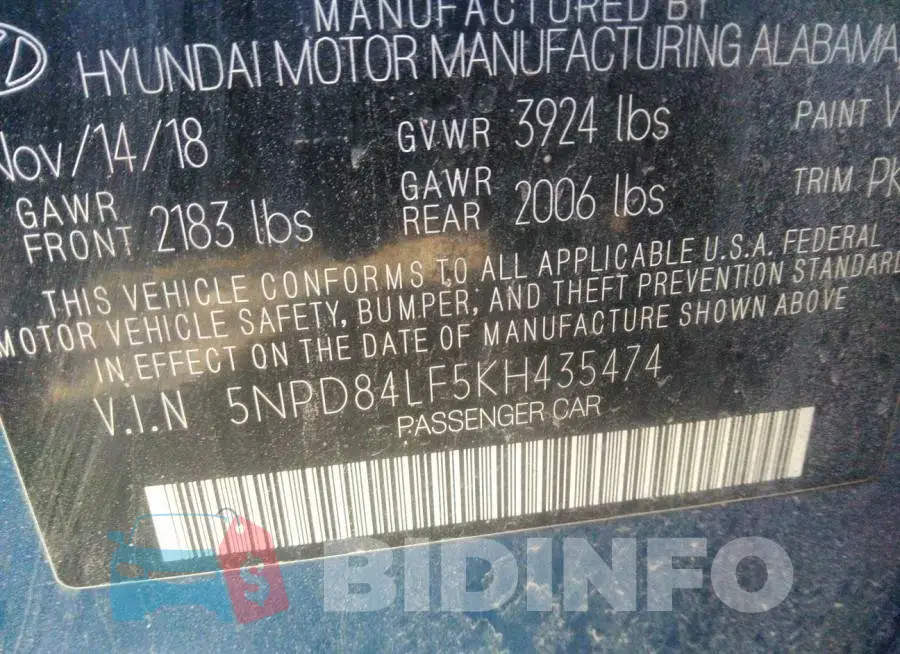 5NPD84LF5KH435474 Photo# 9