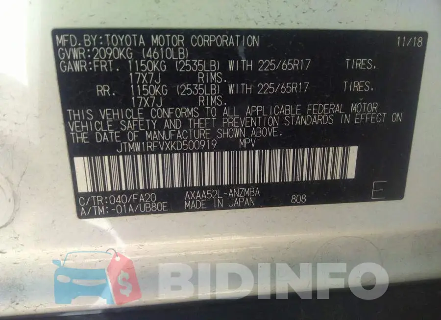 JTMW1RFVXKD500919 Photo# 9