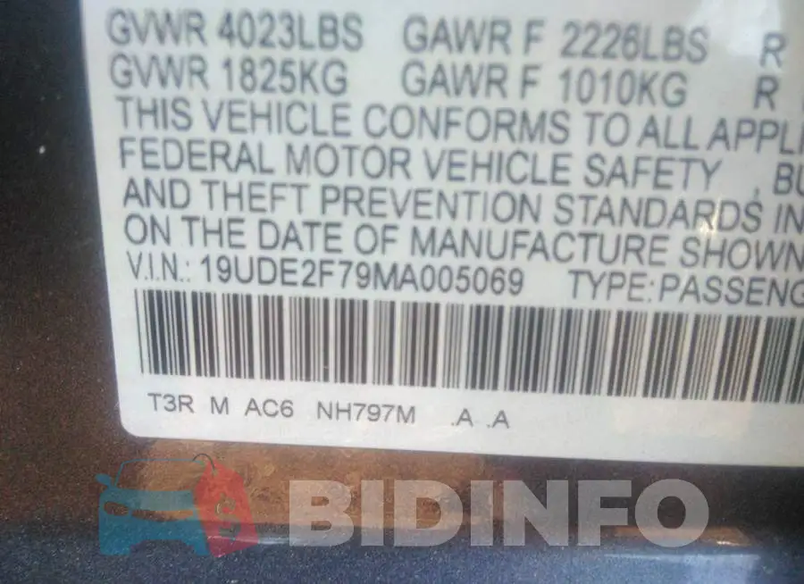 19UDE2F79MA005069 Photo# 9