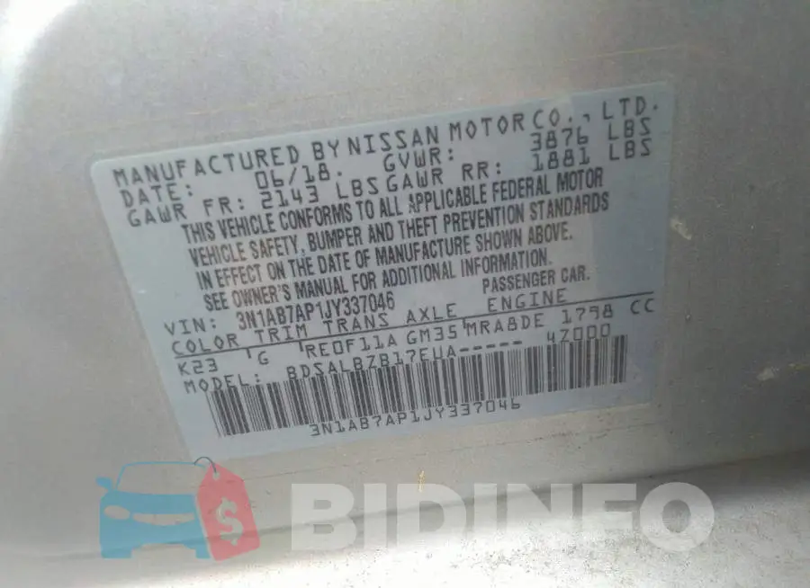 3N1AB7AP1JY337046 Photo# 9
