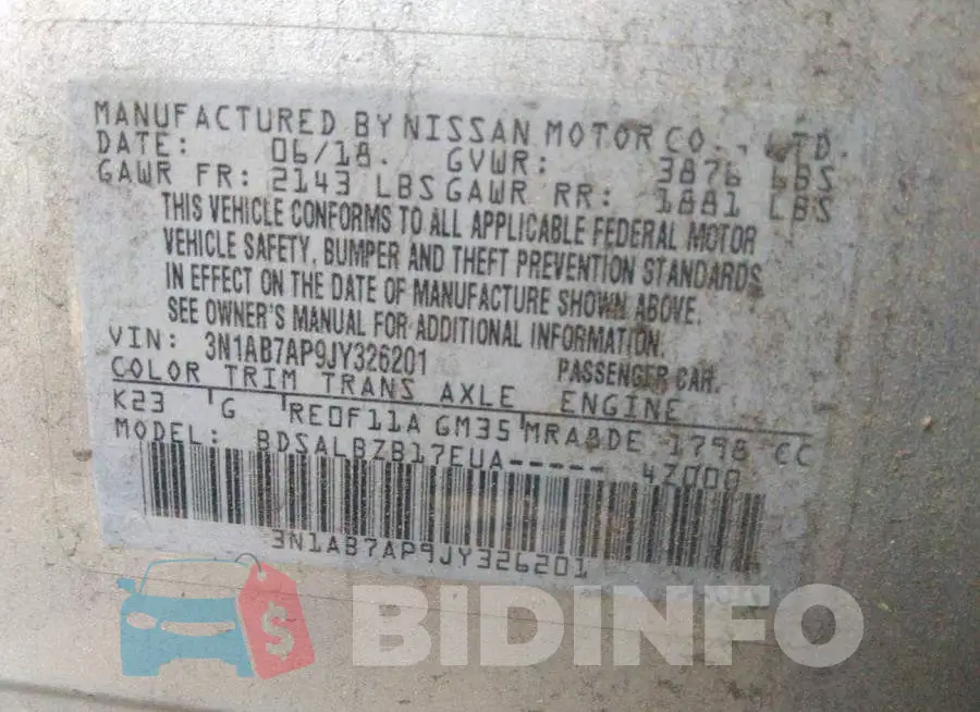 3N1AB7AP9JY326201 Photo# 9